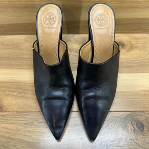 Tory Burch Penelope Mule Womens 7 M Black Leather Pointed Toe Heels